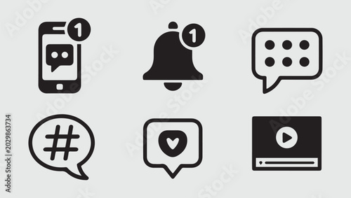 Social media notification icons messages alerts hashtags and location updates