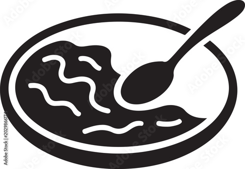 Black Silhouette Plate of Rice and Curry black and white. logo Vector Black silhouettes