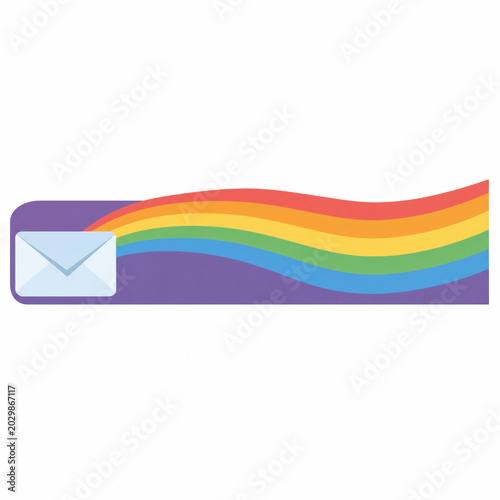 Rainbow colors flow from envelope symbolizing pride month celebration with vibrant message and colorful communication