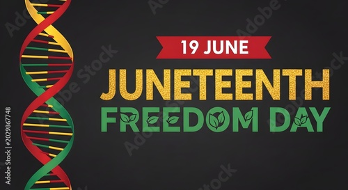 Juneteenth freedom day celebration graphic with dna strand design, june 19th holiday banner, african american history commemoration poster