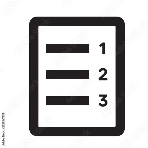 Foto Numbered list icon with three steps and horizontal bars black minimalist vector