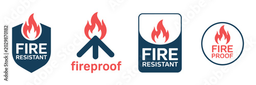 Fotografija Fireproof icon set featuring flame resistance symbols, fire safety protection si