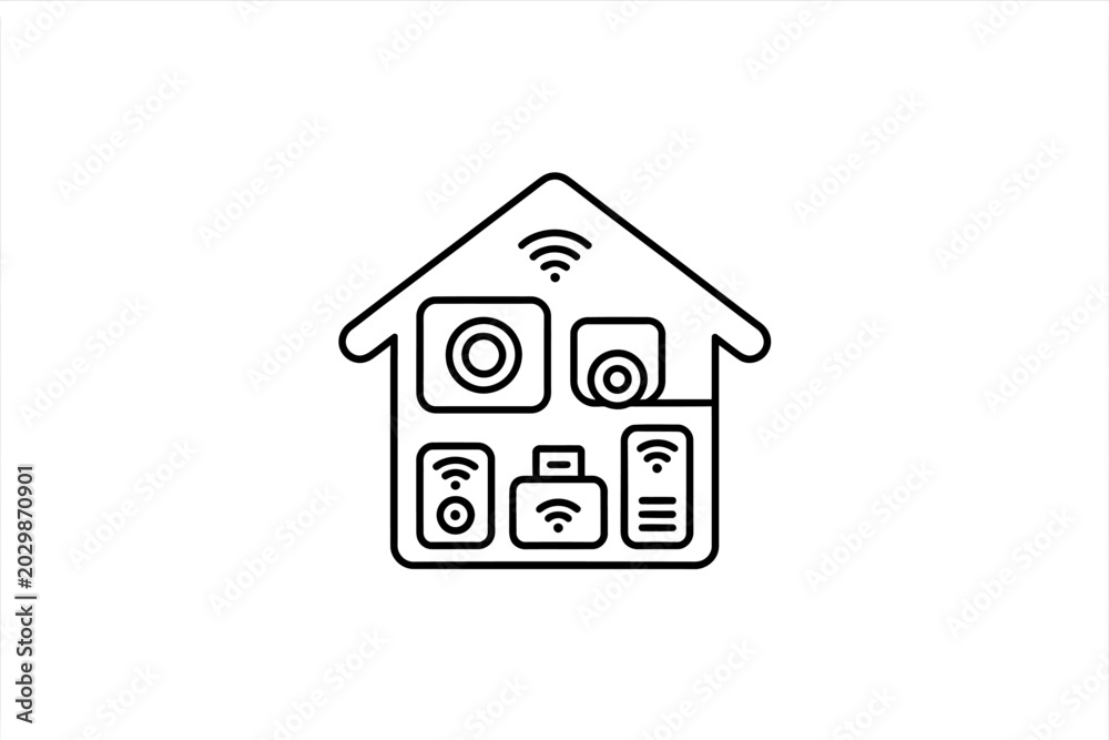 Fototapeta premium Smart home technology and internet of things concept with wireless devices connected house