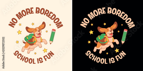 Schilderij op canvas School Is Fun Happy Dog Mascot Design
