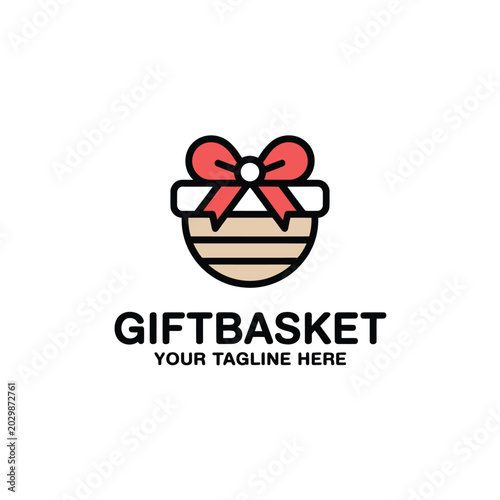 Cuadro en lienzo gift basket logo design with ribbon line art illustration