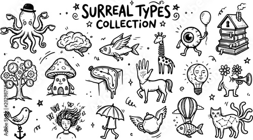 Bild auf Leinwand Abstract Art  Surrealism Collection: Hand-drawn Black and White Line Art Doodles