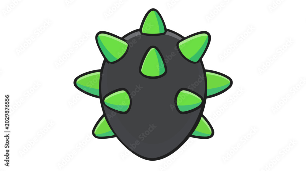 Fototapeta premium Armored Saurian Defensive Tail Mace with Emerald Barbs. Scalable Path Artwork of Mesozoic Combat Weaponry for Lithology Studies, Evolutionary Biology, and Museum Education.