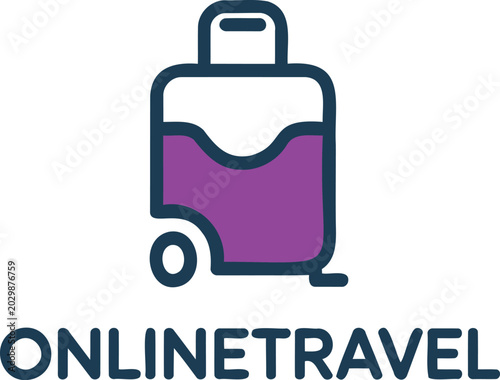 Cuadro en lienzo Purple luggage with handle and wheel on white background for travel and tourism