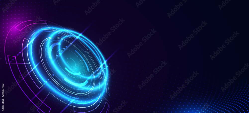 Obraz premium Futuristic blue HUD background with glowing circular technology elements