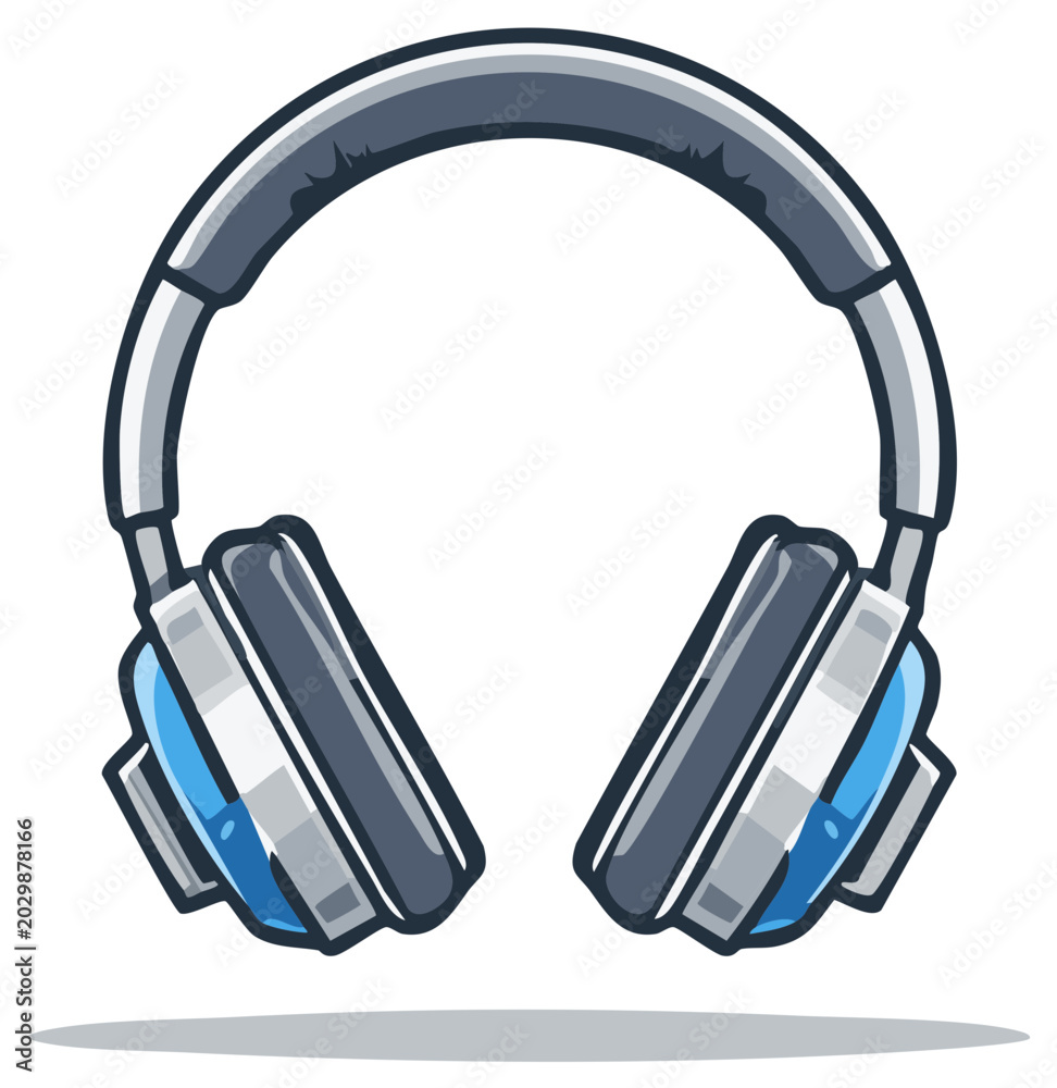 Fototapeta premium Over-ear headphones vector illustration, audio listening headset for entertainment, gaming or music isolated