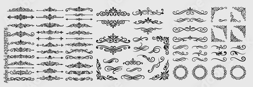 Vintage ornamental vector element. Luxury baroque border, filigree frame corner, and elegant damask pattern accents for wedding invitations, certificates, and royal branding layout designs.