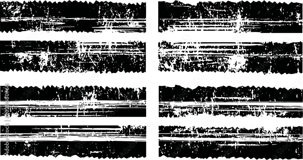 Obraz premium Set of six black horizontal grunge distress texture brushes for design and background effects