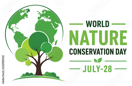 World Nature Conservation Day graphic with an earth tree and green foliage illustration