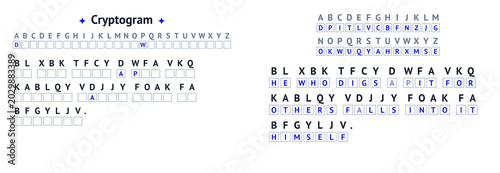 Cuadro en lienzo Cryptogram puzzle with letters and symbols on white background