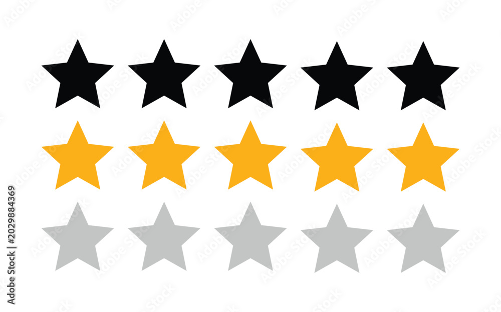 Fototapeta premium Five Star Rating and Review Icon Set - Gold, Black, and Grey Vector 