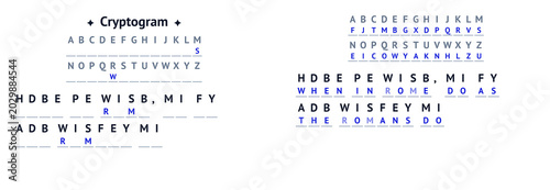 Fotografi Cryptogram puzzle with encoded text and deciphering instructions