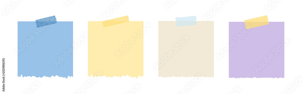 Fototapeta premium Set of Colorful Blank Sticky Notes with Adhesive Tape and Torn Edges Isolated on White Background 