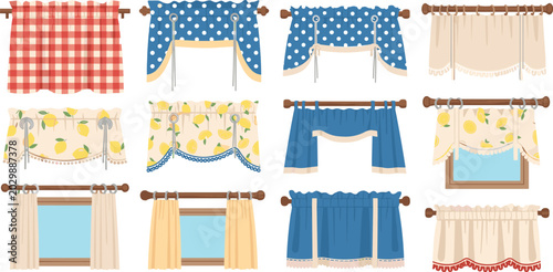 Photos Rustic kitchen window curtains and short cafe valances set with checkered polka