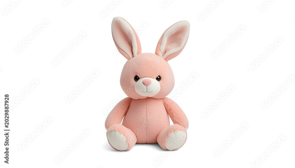 Fototapeta premium Adorable Pink Bunny Plush Toy PNG Isolated on Transparent Background for Kids and Baby Room Decor