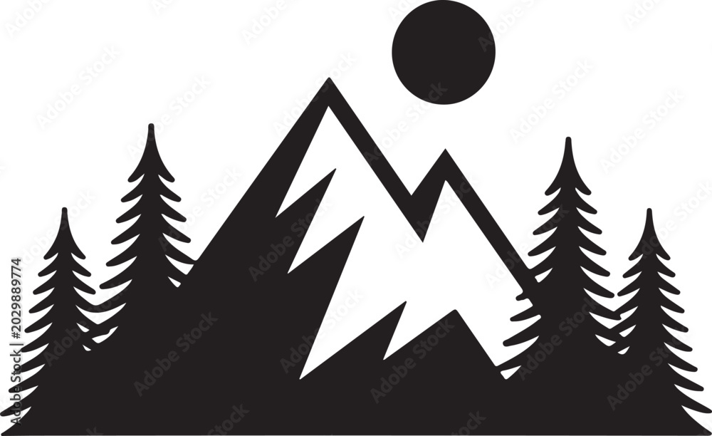 Obraz premium Mountain Forest Landscape Vector,Adventure Nature Badge Design