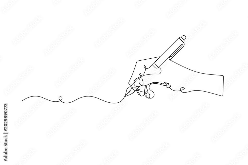 Obraz premium Hand holding a pen writing a continuous line for a creative minimalist concept 