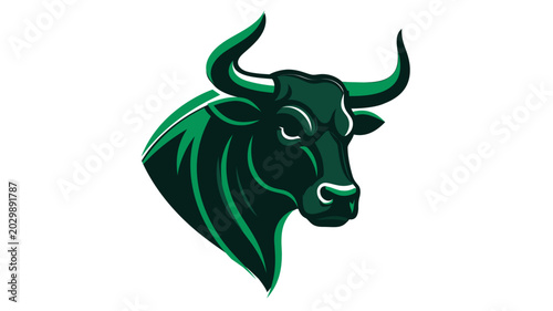 Powerful Taurus Bull Head Vector Illustration, Creative Green and Black Line Art Icon for Zodiac Astrology, Astronomy Sign, and Sports Mascot Branding Isolated on a White Background.