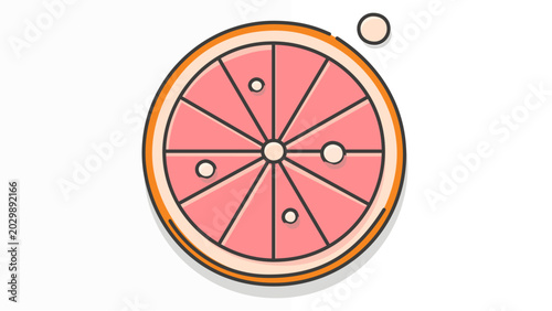 Fresh grapefruit or orange slice vector icon with editable stroke. Colorful citrus fruit segment illustration with adjustable line weight, customizable stroke weight, and thin line for design.