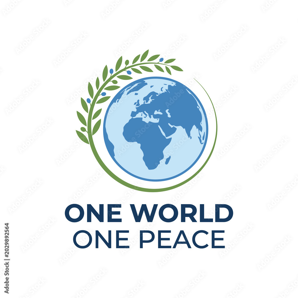 Fototapeta premium One World One Peace Globe and Olive Branch Concept Logo
