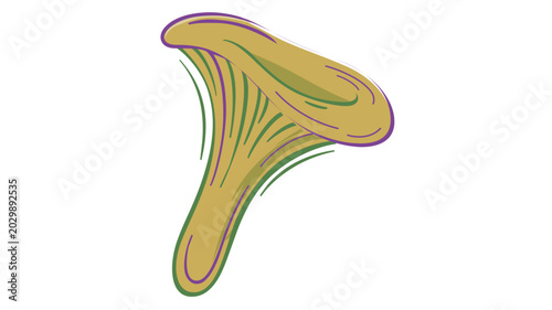 Colorful line vector icon illustration of a magic fantasy violet chanterelle mushroom with editable stroke, adjustable stroke weight, customizable line weight, thin line design for forest themes.