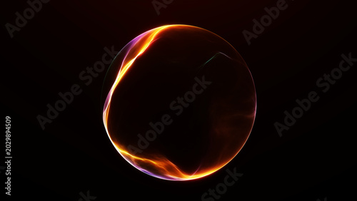 Futuristic burning light orb with subtle orange plasma rim, dark minimal space and soft neon waves for cinematic technology, sci-fi and energy visuals.
