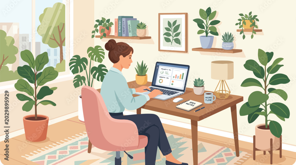Fototapeta premium Remote work and hybrid home office business illustration