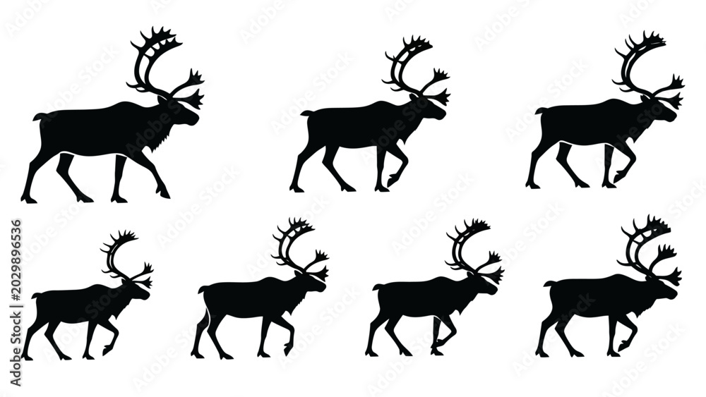 Fototapeta premium Reindeer Silhouette Collection - Nordic Animal Graphics for Winter and Christmas