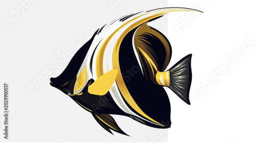 Sophisticated warm-water banner-fish graphic with gilded and onyx accents. Refined tailorable contour design ideal for upscale nautical themes, resort branding, and artistic prints.
