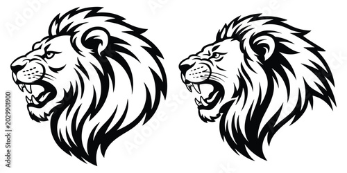 Photography Two lion head silhouettes black and white graphic