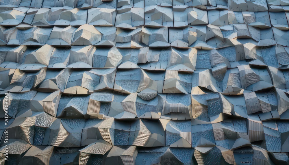 Fototapeta premium Abstract geometric pattern on a building facade with shadows.