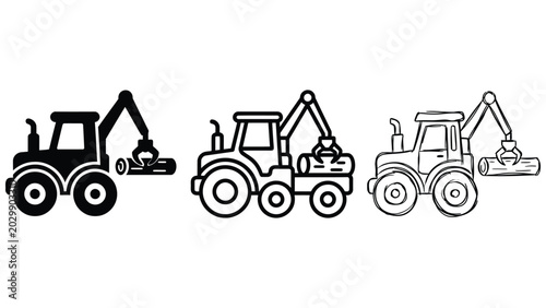 Tableau sur toile Forestry Log Loader Vehicle Icon Set Representing Timber Industry and Wood Proce
