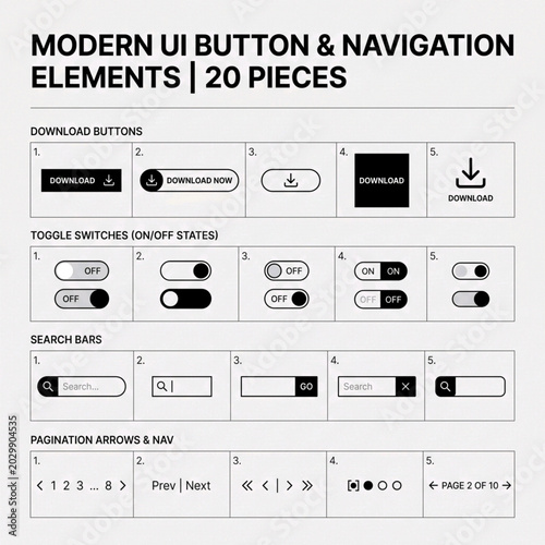 Search bars and pagination arrows graphic elements