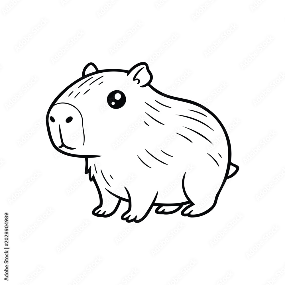 Fototapeta premium Cute Cartoon Pig Walking Line Art Illustration Vector Animal