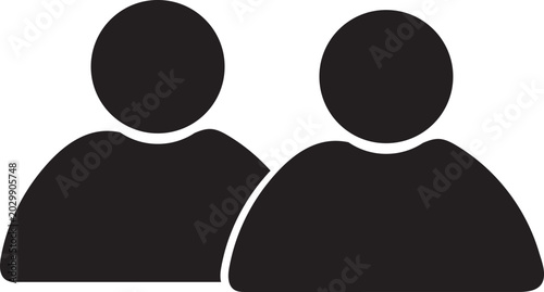 Two people icons standing side by side in simple design