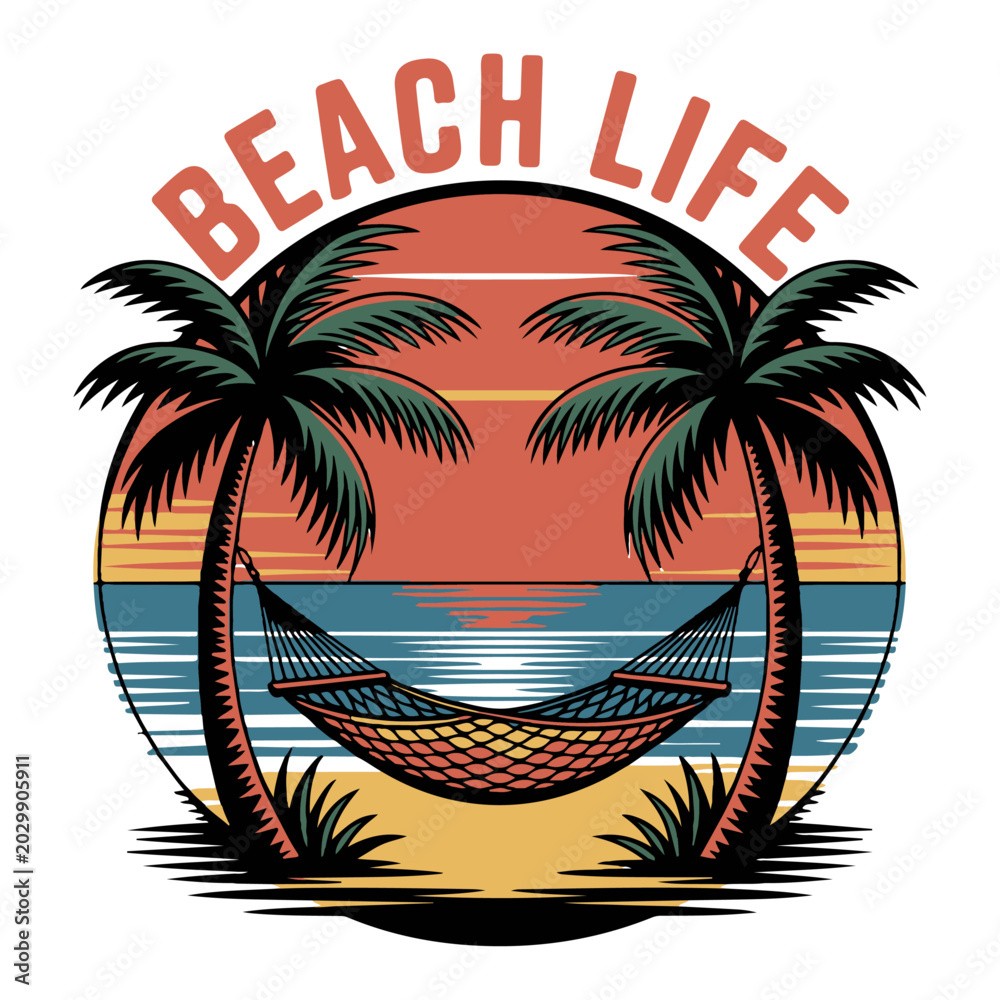 Fototapeta premium Summer Beach Life Retro Palm Tree Graphic