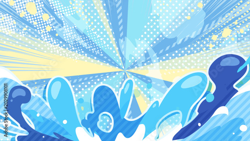 水のエフェクトと集中線の背景イラスト_16:9
