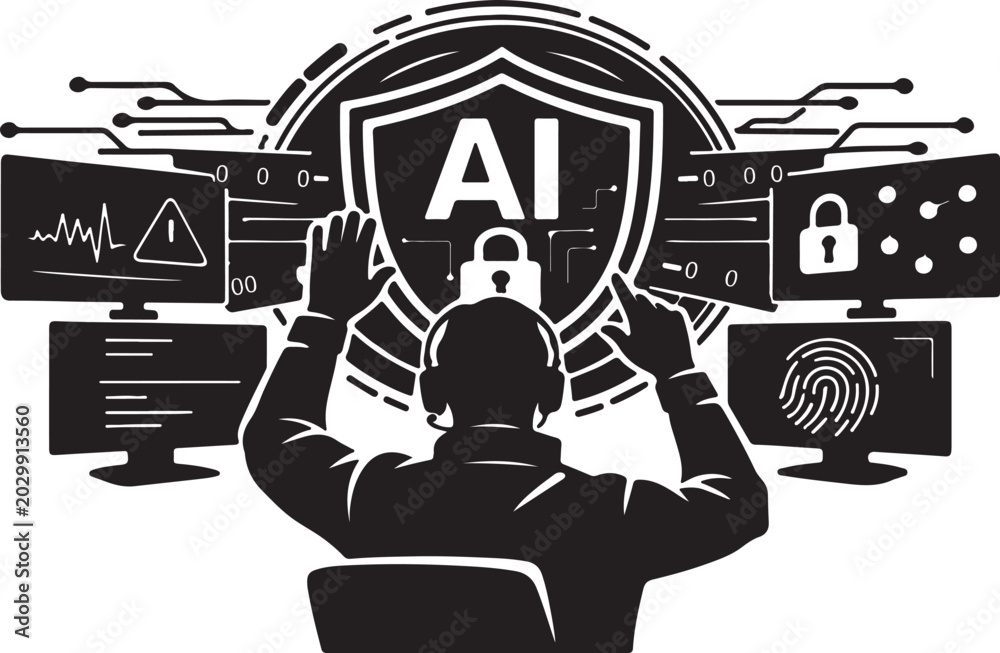 Fototapeta premium Futuristic AI Tech Silhouette – Artificial Intelligence, Robotics, Smart Technology and Digital Innovation Vector Set