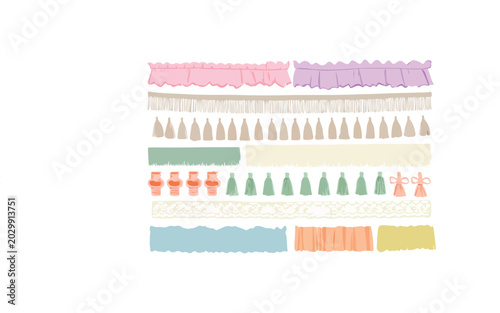 Collection of various colorful tassel and fringe border elements for design