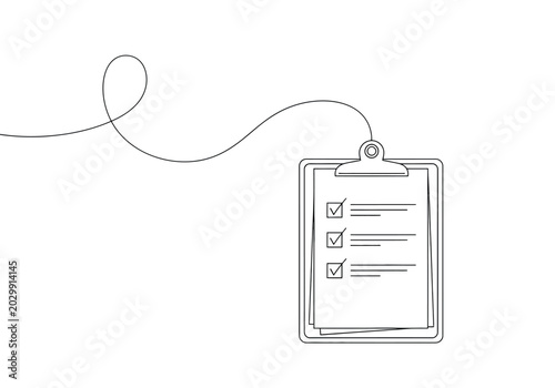 Fotografie Clipboard with checklist and task completed icons with line art