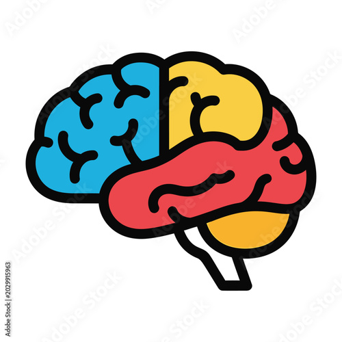Photos Stylized human brain illustration with different colored lobes central nervous s