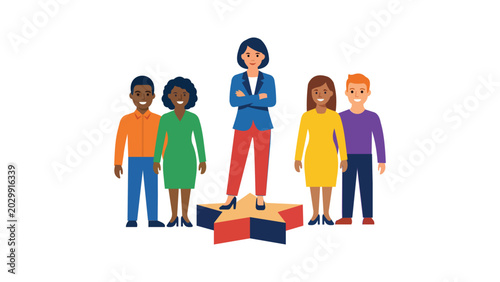 Φωτογραφία Diverse group of people standing together with one person on a podium, symbolizi