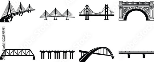 Obraz na plátně Black and white of architectural bridges and structures arch bridge suspension b
