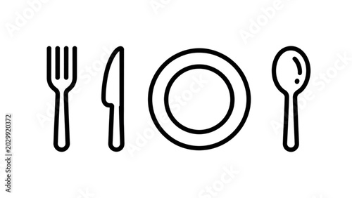 Foto Minimalist flatware set icon featuring fork, plate, and spoon Vector