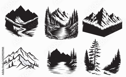 mountain silhouette vector bundle graphic clipart