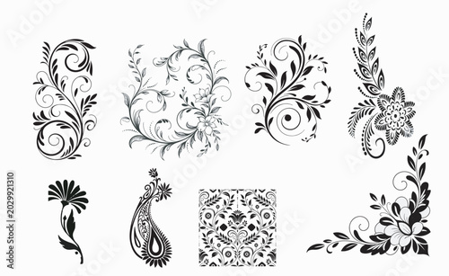 flower silhouette Floral ornaments realistic decoration design
